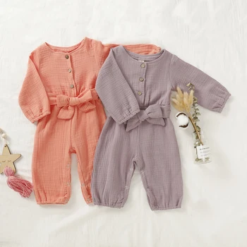 

New Baby Girls Linen Romper Jumpsuit Playsuit Autumn Spring Clothes Outfits
