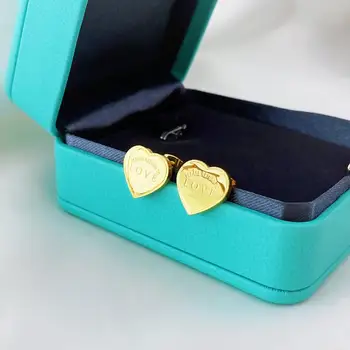 

Gold- color Heart Earrings For Women Rose Gold-color Heart Stud Earrings With English Letters Fine Jewelry Gift Whlesale
