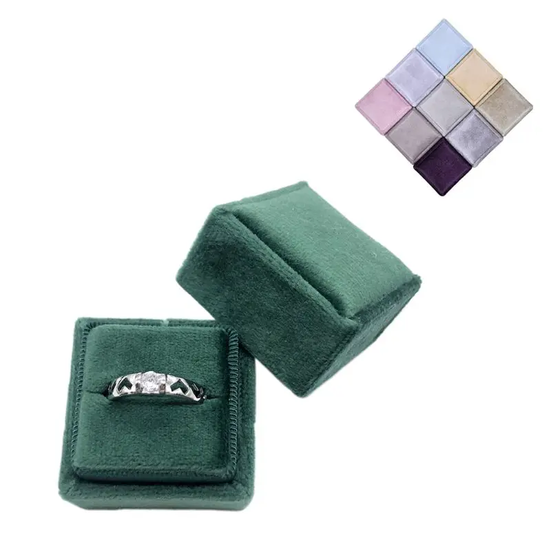 Квадратная бархатная коробка для колец, одиночное кольцо, держатель для дисплея, съемное кольцо крышки, коробка для свадебной церемонии(павлин синий - Цвет: J
