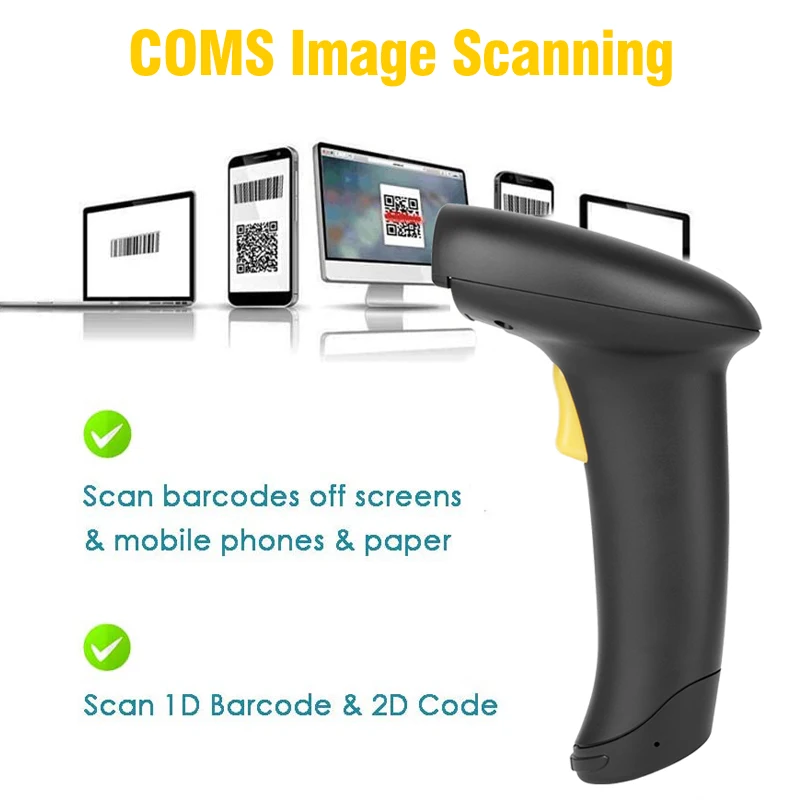Barcode scanner: 2.4G barcode scanner wireless wired 1D 2D QR Pos portable handheld bar code data matrix reader bar gun multi language keyboard