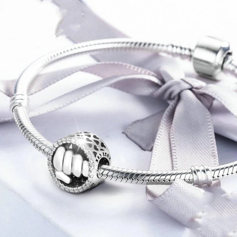 Подходит для браслетов Pandora, Сияющие бусины в форме сердца с прозрачными фианитами 925 пробы, серебряные ювелирные изделия