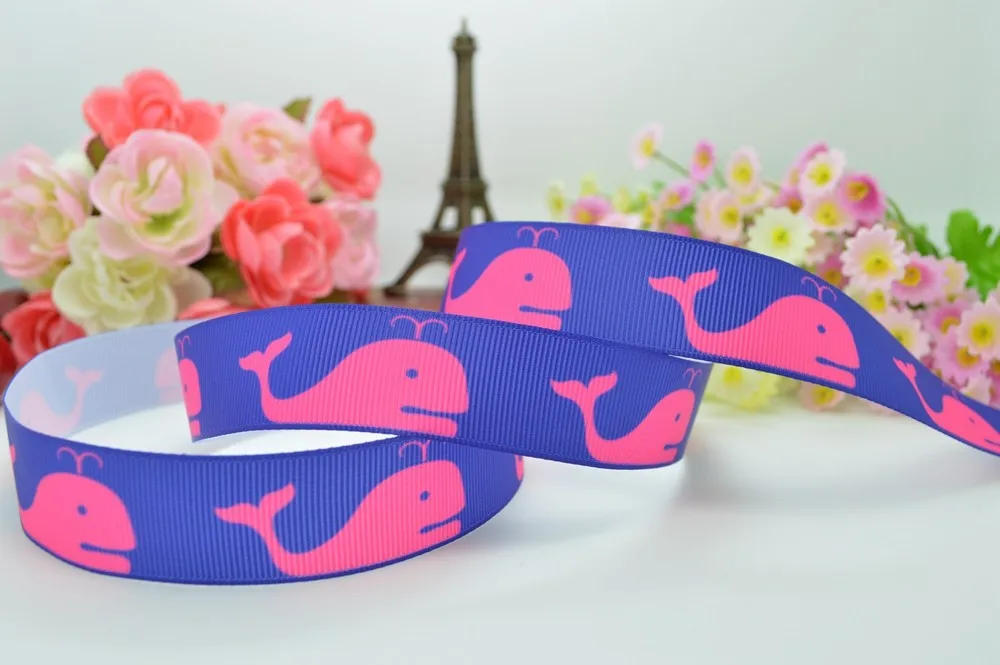 7/" 22 мм розовый cetacean темно-синяя печатная корсажная лента hai rbow DIY ручной работы OEM 50YD
