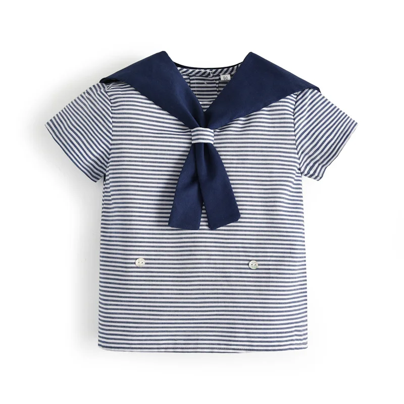 Striped sailor collar top and bloomers baby set