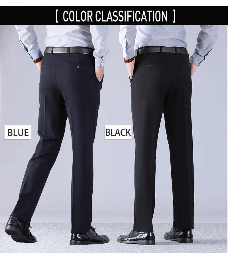 Мужские осенние зимние модные деловые повседневные длинные штаны, мужские эластичные прямые формальные брюки, большие размеры 30-44