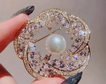 

Flower Brooch Pin Mountings Findings Settings Base Parts Fittings Women Accessories for Akoya Edison Pearls Agate Beads Stones