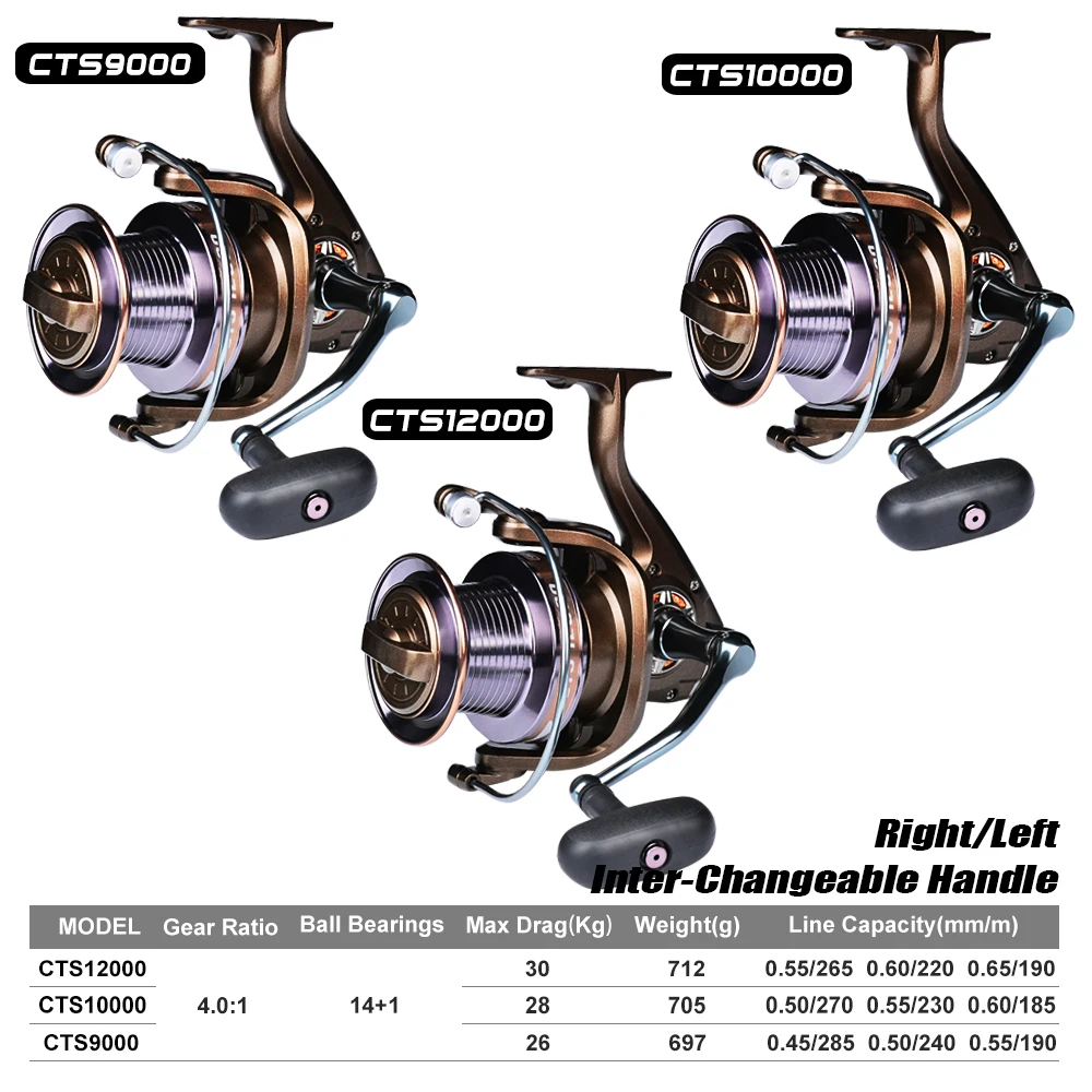 4,0: 1 Рыболовная катушка 30 кг Макс. Тянущаяся спиннинговая катушка 9000-12000 спиннинговая катушка 14+ 1BB Подшипник рыболовная Катушка Новинка - Цвет: Коричневый
