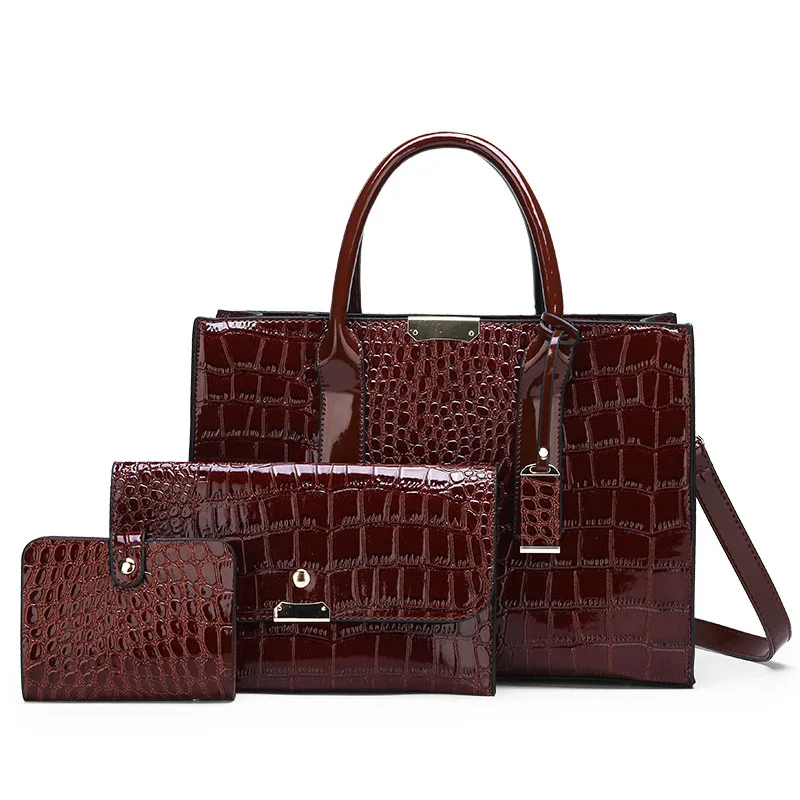 

Women's Handbag Fashion Design All-match Patent Leather Crocodile Pattern Shoulder Cross body Bag Three-piece Set New