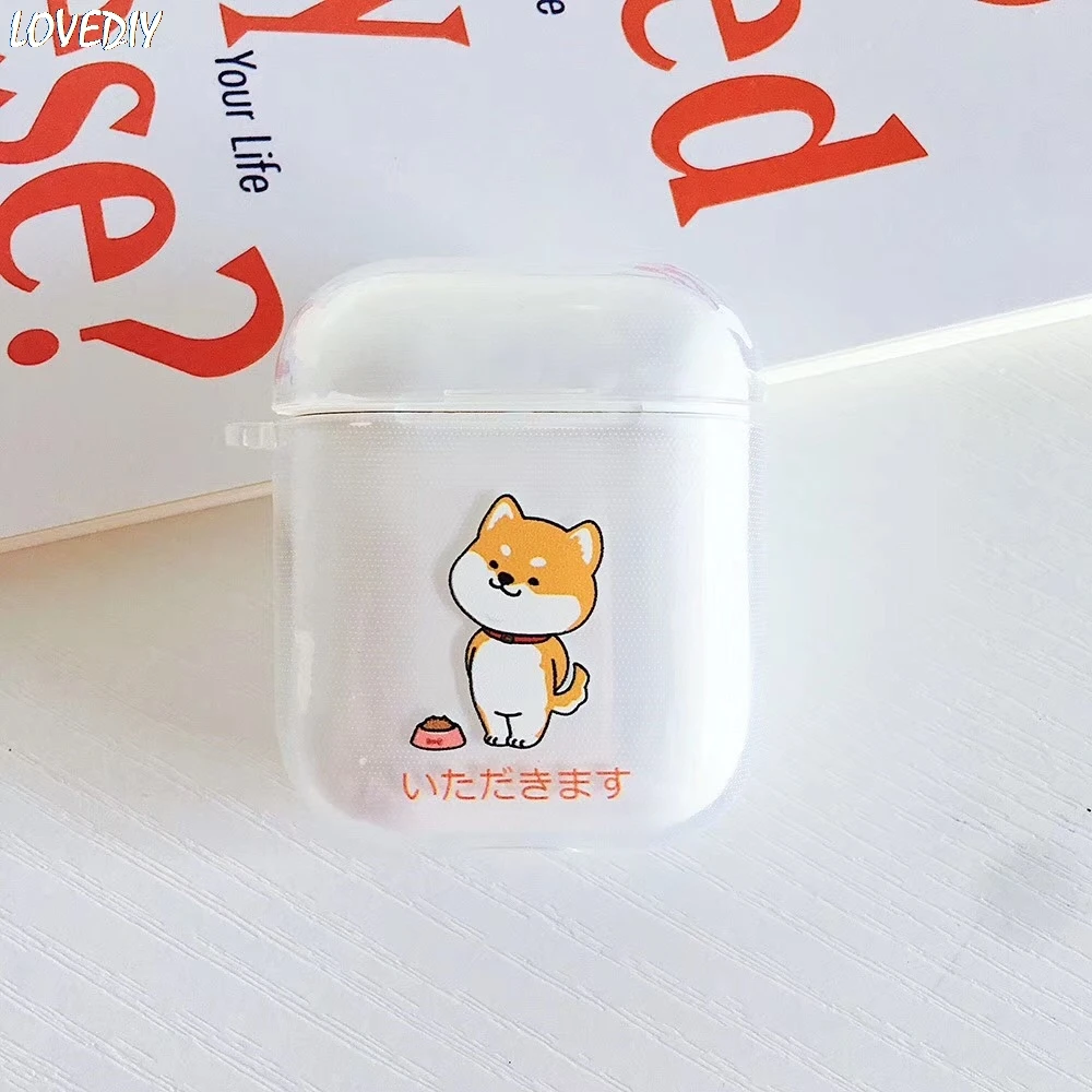 Милый мультяшный беспроводной Bluetooth чехол для наушников для Apple AirPods, наушники для зарядки, стежок, прозрачный защитный чехол для AirPods - Цвет: Shiba Inu 1