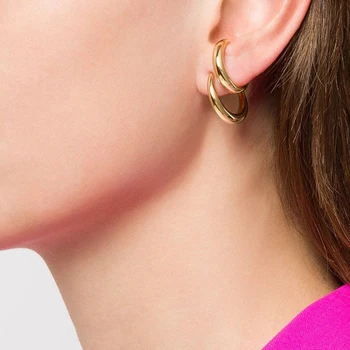 

Peri'sBox Hot Sale Double Circle Twisted Gold Stud Earrings Polished Irregular Earrings Studs Minimalist Geometric Earrings 2019