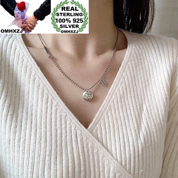 

OMHXZJ Wholesale HA52 European Fashion Woman Girl Birthday Party Gift Geometric Round 100% 925 Sterling Silver Pendant Necklace