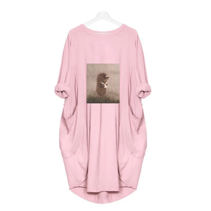 Pink Летние женские платья с принтом Ежика в тумане, одежда с героями мультфильмов, свободная женская одежда размера плюс, мини-платье, Повседневная модная женская одежда - Цвет: Pink