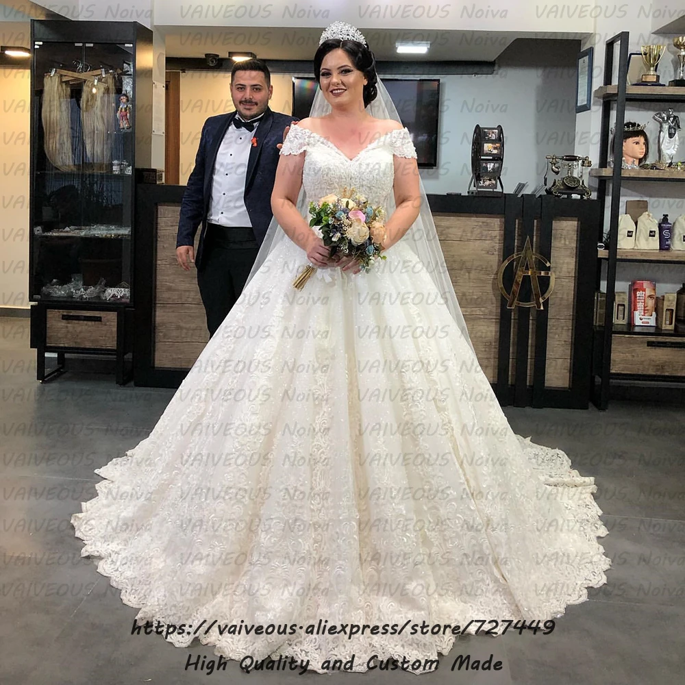 Плюс Размер свадебное платье es сексуальное с открытыми плечами с короткими рукавами бальное платье свадебное платье-бохо кружевное свадебное платье с бисером халат Mariee