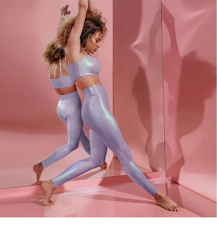 Metalic Silver Print Sport Legging Female Hight Rise Push Up Squat Proof  Jogging Yoga Tights Iridescent Women Activewears - AliExpress
