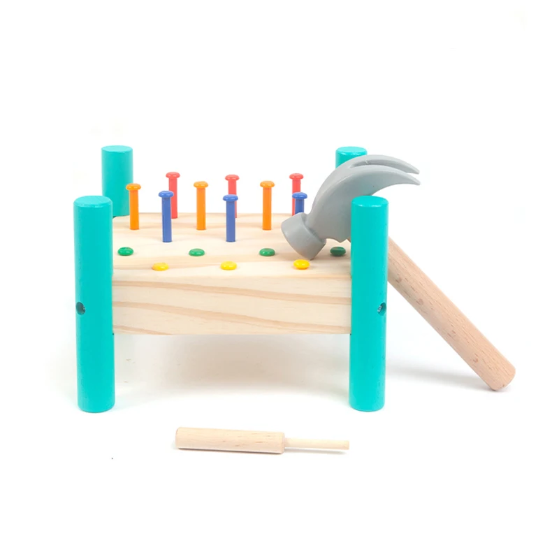 Montessori Wood Children Colorful Knock Nails Tool Toy Hammer Hitting Plastic Nail Educational Toys for Boy Early Learning Gift