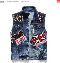 

2021 Mens Punk Denim Vests Black Embroidery Skull Denim Waistcoat Slim Fit Fashion Jeans Sleeveless Jacket Male Vest Tops AUSO