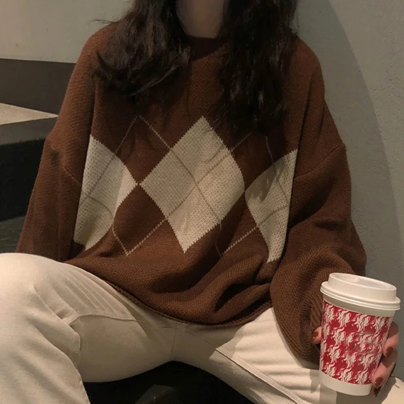 Women's knitted sweater, large loose pullover, Korean University Winter style sweater 1