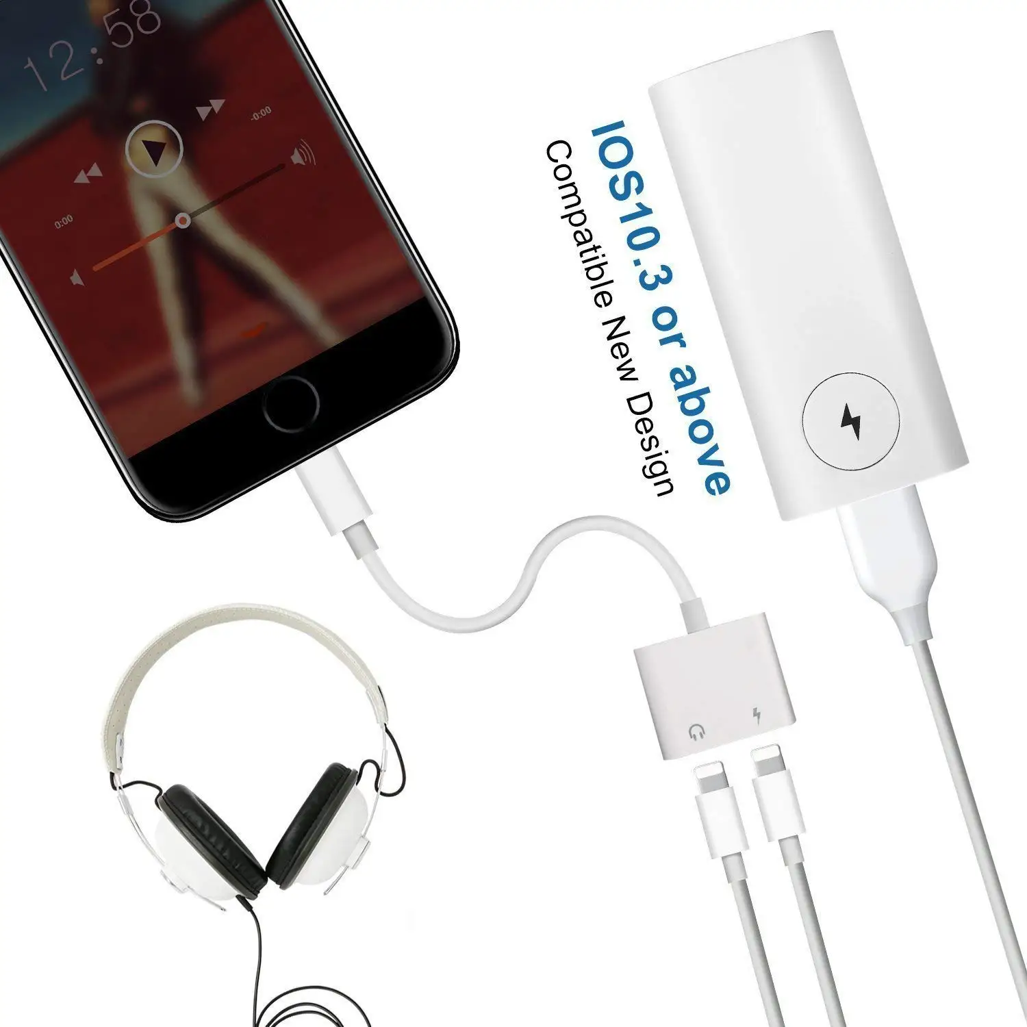 

2 in 1 Charger Listening Adapter For iphone 7 X 8 Plus Lightning Audio Spliter For iphone XS MAX Charging Adapter