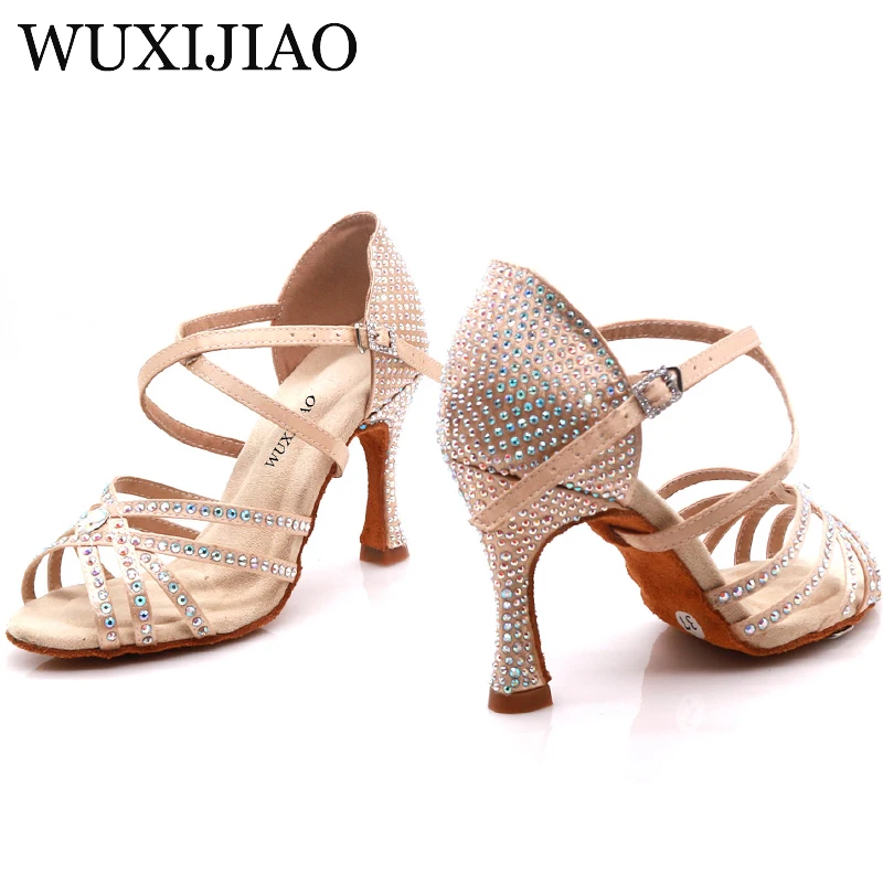 WUXIJIAO brand fashion ballroom dance Latin tango shoes women soft bottom high heel women stable tricolor Latin dance