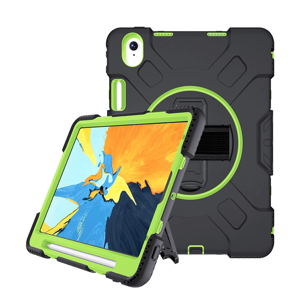 black with green Силиконовый противоударный защитный чехол для iPad Pro, 11 дюймов,, чехол с карандашом, 360, поворотный, с подставкой, ремешок на руку, JGX07 - Цвет: black with green