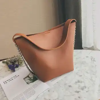 

Women Shoulder Bag Large Capacity Chain Bucket Handbags Quality PU Leather Women's Totes Shopping Bag