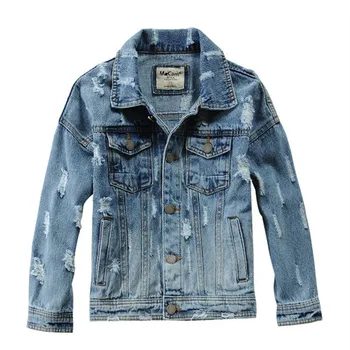 

Children Denim Jacket 2020 Spring/Autumn Kids Ripped Hole Outerwear For Teen Boys Size 110-160CM Broken Hole Jean Coat Dwq604