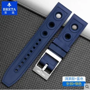 BRETA силиконовый резиновый ремешок для часов, черный, желтый, красный, темно-синий, 22 мм, 24 мм, браслет для часов navitimer avenger breitling - Цвет ремешка: blue 2