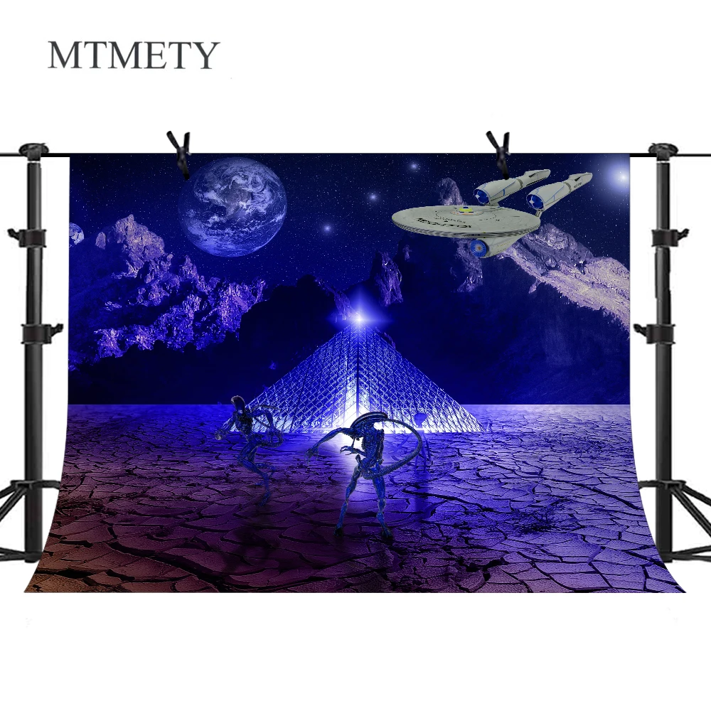 

MTMETY UFO Background for Photography Alien Base Purple Outer Space Vinyl Backdrop for Birthday Party Photo Booth Studio