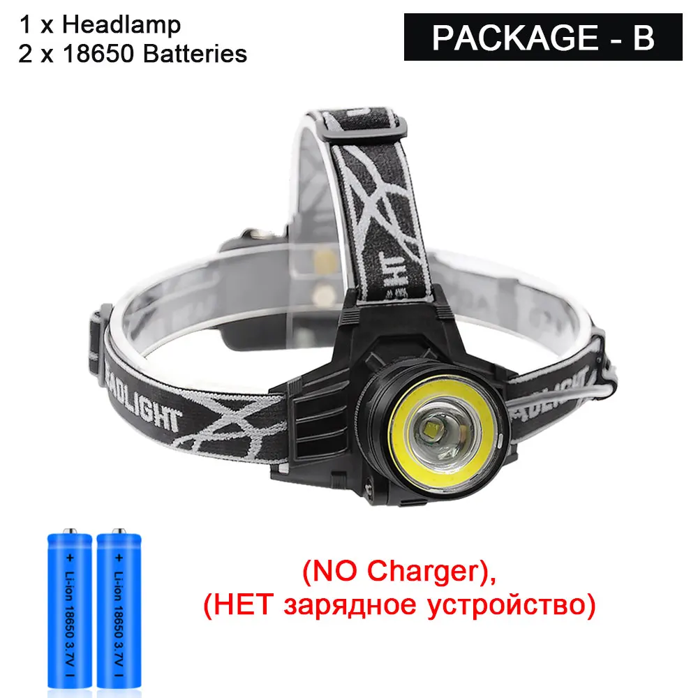 Супер яркий светодиодный налобный фонарь T6+ COB, 4 режима, фонарь для охоты, рыбалки, велосипеда, USB Перезаряжаемый Головной фонарь, масштабируемый фонарик 18650 - Испускаемый цвет: Package-B