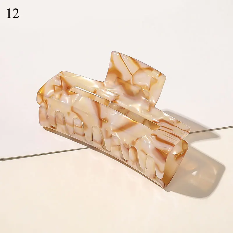 mini hair clips New Acrylic Marble Print Large Hair Claws Clip Acetate Rectangle Hair Crab Clamp Geometric Barrettes Ponytail Hair Accessories Women's Hair Accessories Hair Accessories