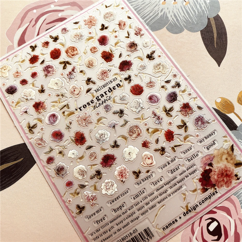 

Red Rose Flower of love series 3D Back glue Nail decal Nail sticker Nail decoration Nail art Nail tool Nail ornament