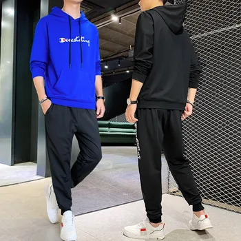 

2 Pieces Sets Sweatshirts+Sweatpants Long Sets Sweatsuit New Autumn Men Casual Hooded Pullovers+Pants Loose Hoodies Size 3XL