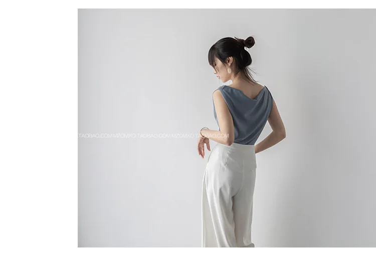 Imitation Acetate Fabric Women's Sleeveless Waistcoat with Dangling Collar New Summer 2020 Versatile V-neck Waistcoat Woman