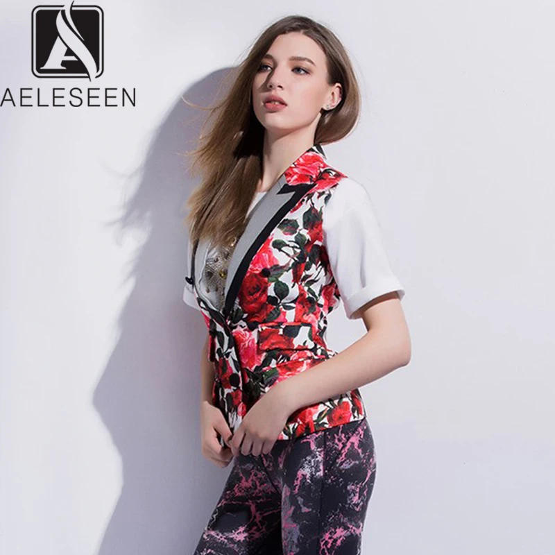 Женский жилет без рукавов AELESEEN офисный облегающий короткий с цветочным принтом и