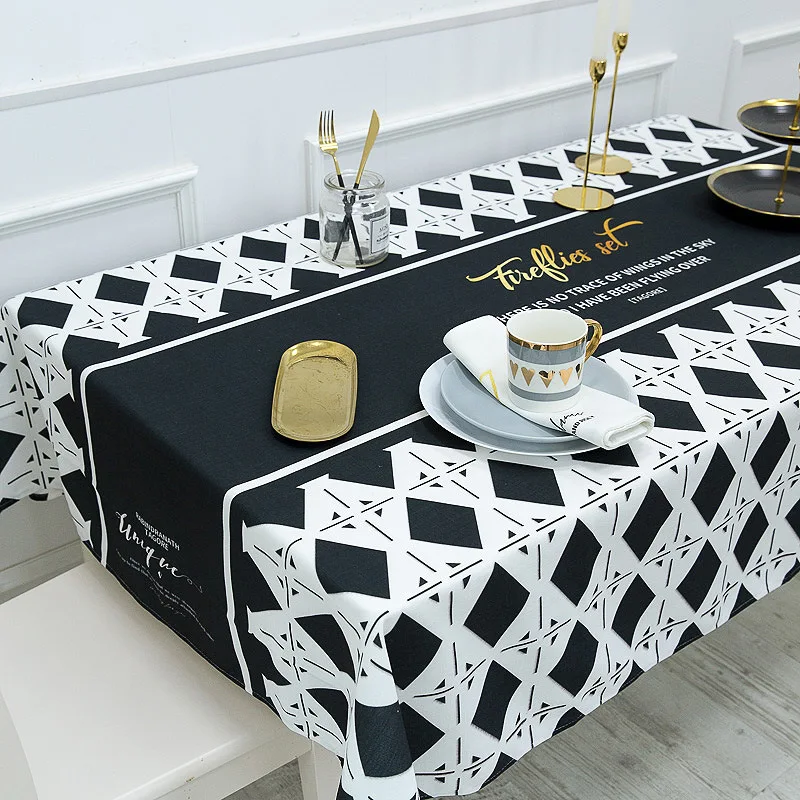 Modern Simple Houndstooth Tablecloth Waterproof Cotton Linen Table