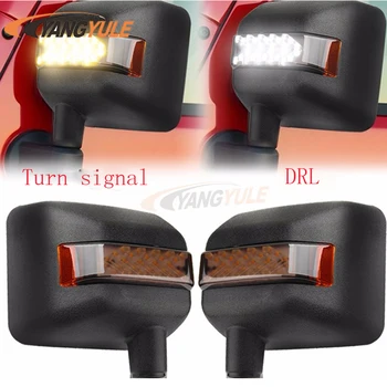 

2X For Jeep Wrangler Rear View Side Mirrors Housing Lights with LED Amber Turn Signal w/DRL Sidelight 07 - 16 JK JKU