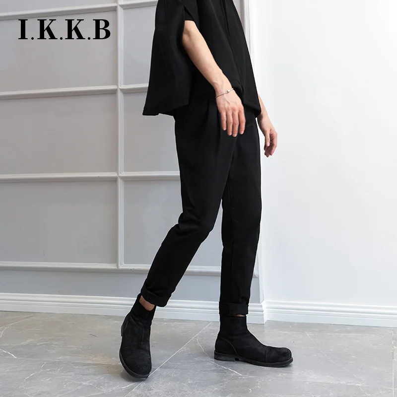 cotton harem pants Korean Japanese and fashion men's slim casual pants, leggings, breeches, Harlem pants, personalized boot pants, black Harlem pan genie pants