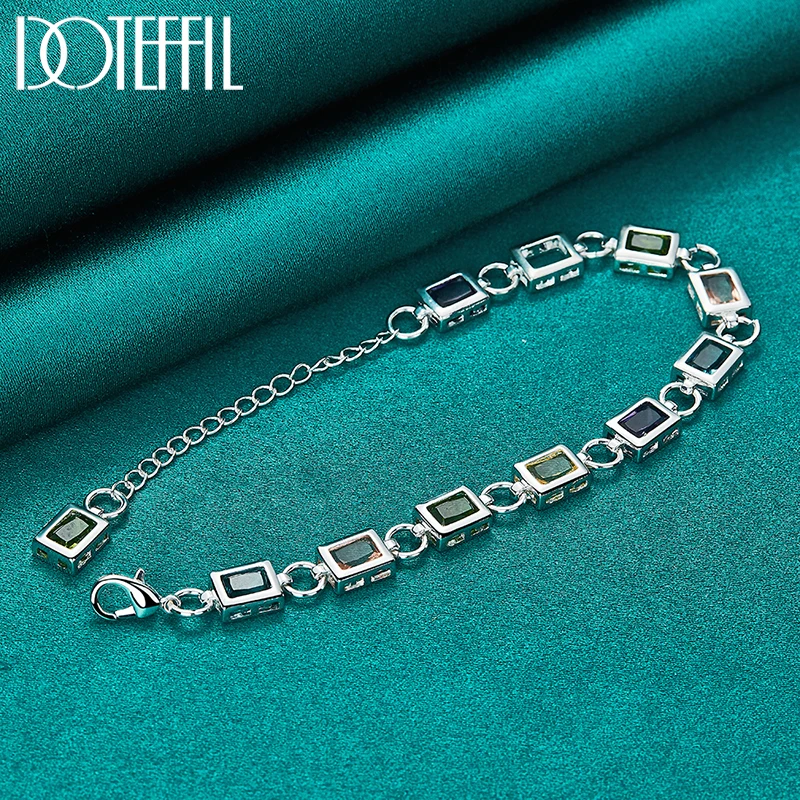 thumbnail image 1 of CJie-pulsera cuadrada de Plata de Ley 925 con incrustaciones de circonita AAA multicolor, cadena para mujer, joyería de boda para fiesta de compromiso, 1 of 2