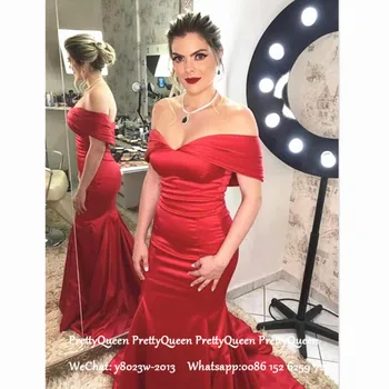 

Maxi Red Off Shoulder Evening Dress Mermaid Under 100 Sweep Train Long Prom Dresses Party Robe De Soiree