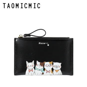 

Mini Women's Wallet Female Leather Slim Cute Cat Thin Ladies Coin Purse for Cards Small Wallet Women Zipper