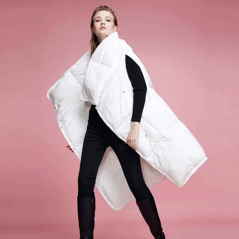

KJMYYX New 90% White Duck Down Jacket Women Winter Vest Solid Sleeveless Shawl Goose Feather Coat Long Waistcoat 2023 Plus Size