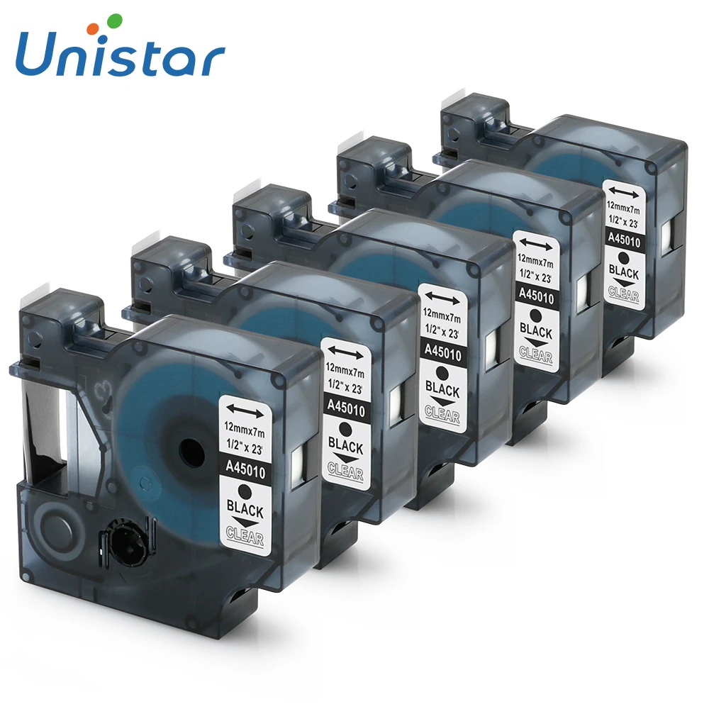 Unistar Label Tape 45010 Replacement for Dymo Black on Clear Label Cartridge 45010 S0720500 for LabelManager 280 160 420P 220P