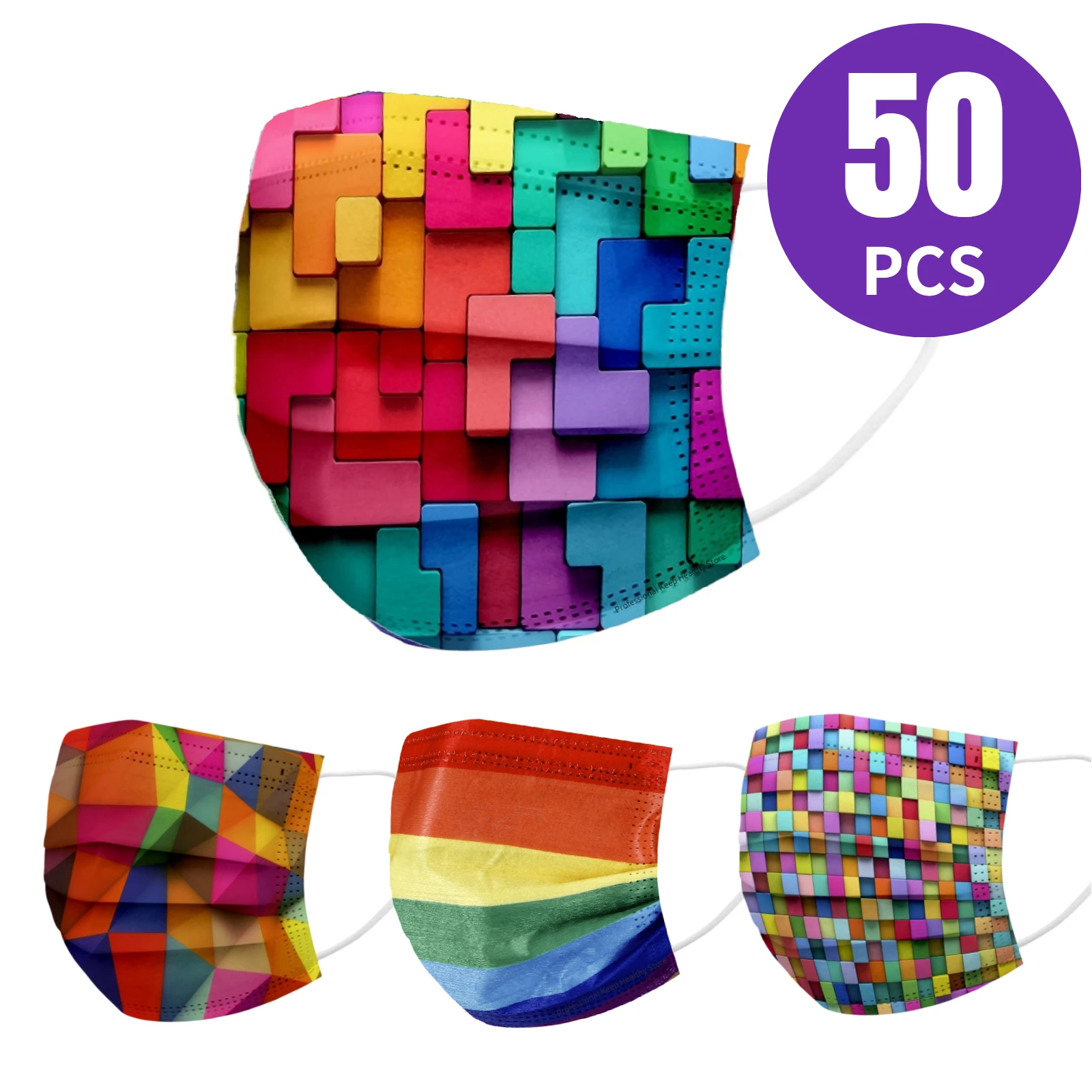 50pcs Adult Disposable Face Masks 3 Layer Breathable Mask