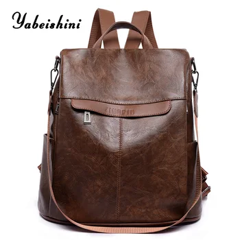

Anti-theft women Leather backpack School Bag for Girls Shoulder Bags ladies PU travel Backpack mochila feminina Brown Backpack