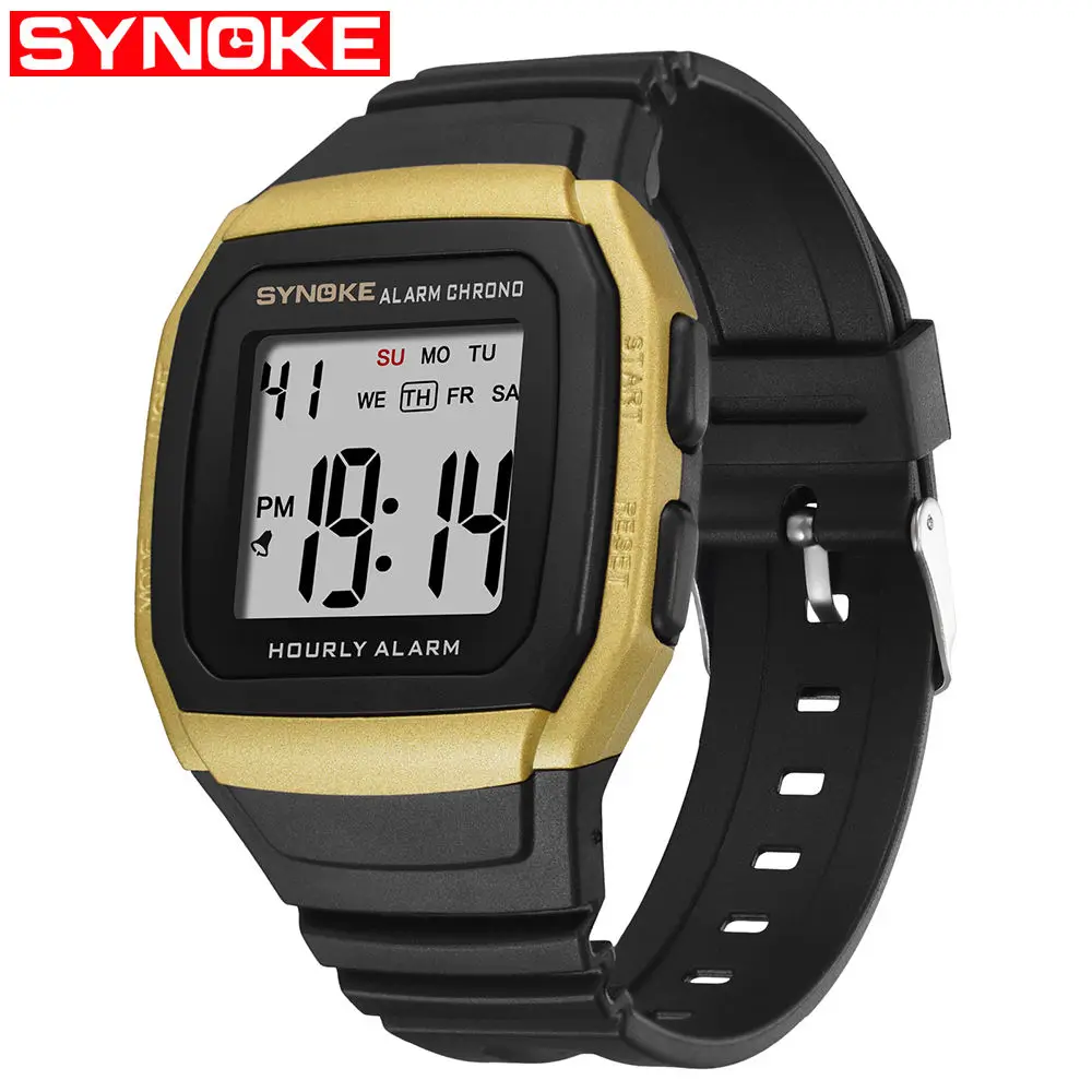 Gold SYNOKE мужские часы Relogio Masculino многофункциональные спортивные электронные часы мужские водонепроницаемые женские квадратные брендовые роскошные часы - Цвет: Gold
