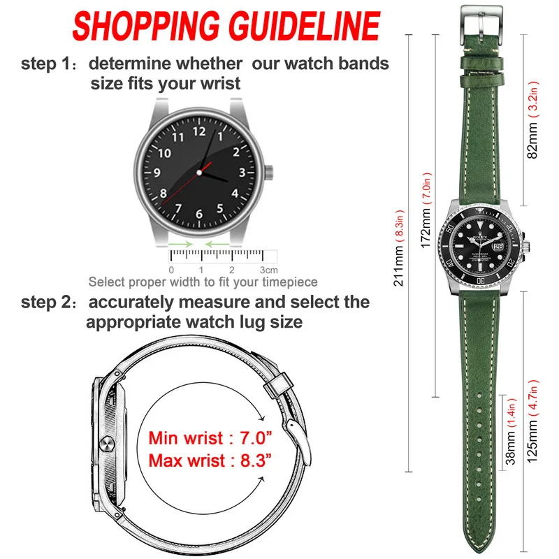 HEMSUT Italian Cowhide Vintage Soft Leather Watch Band with Quick Release