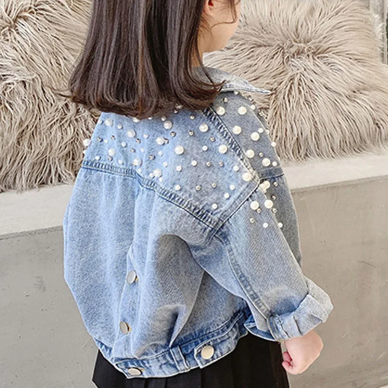 Spring And Autumn Girls Denim Jacket 2022 Korean Korean Fall New Loose Long Sleeve Sweet Pearl Lapel Top Button Cardigan Jacket
