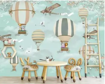

Large 3d Wallpaper Hand-painted cartoon hot air balloon fairy world children's Playground background wall 3D wallpaper