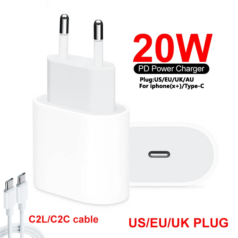 wallcharger 20W Fast Charger For iPhone 12 AU/EU/US/UK Plug and Data USB Cable For iPhone 12 Charger Wire For iPad USB-C for iphone13 usb triple socket