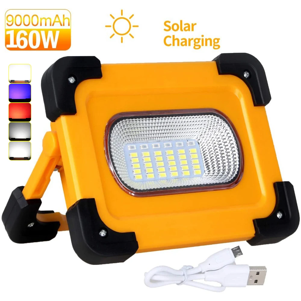 

160W Portable LED Work Light Solar Work Lights 18000lm COB Flood Light 9000mAh Power Bank with Magnetic Base for Car repairing