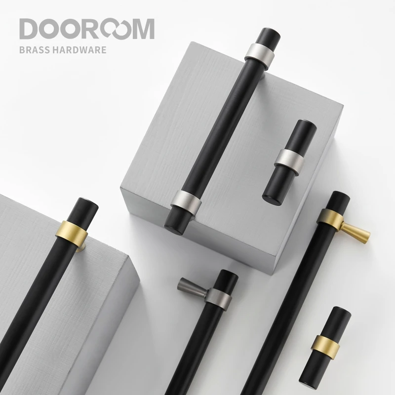 Maniglie per mobili in ottone Dooroom T-bar Light Luxury Fashion Black Gold Silve armadio comò armadio cassetto tira